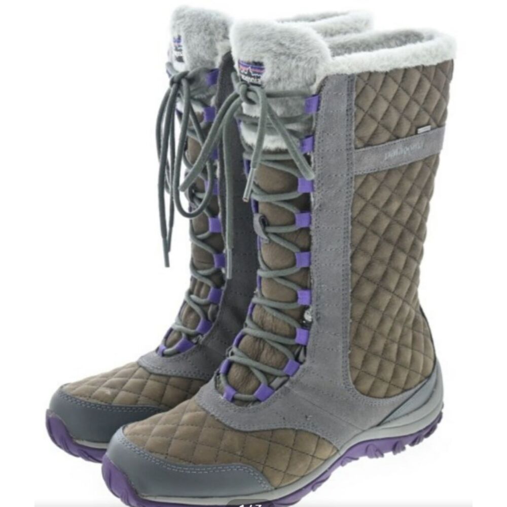 Patagonia Wintertide High Waterproof Quilted Leather Suede Snow Boot Grey Sz 6.5
